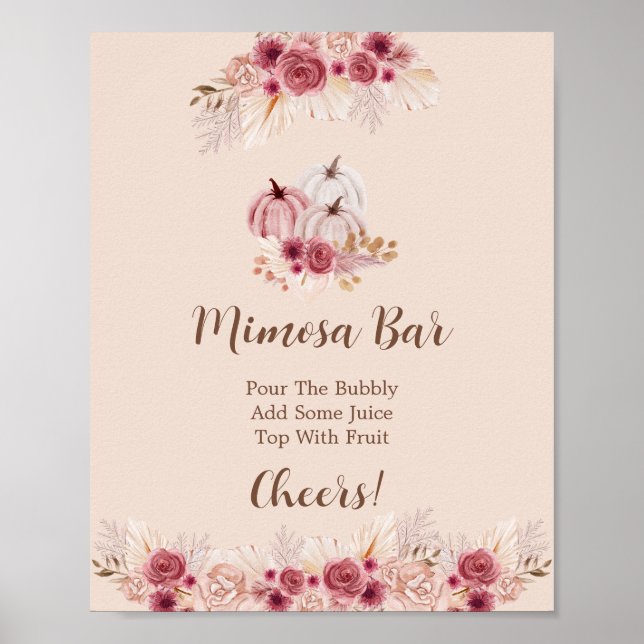 Elegant Boho Fall Pumpkin Mimosa Bar Poster (Framsidan)