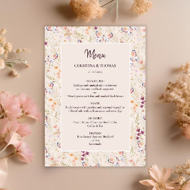 Elegant Boho Fall Wildblomma Bröllop Menu Meny