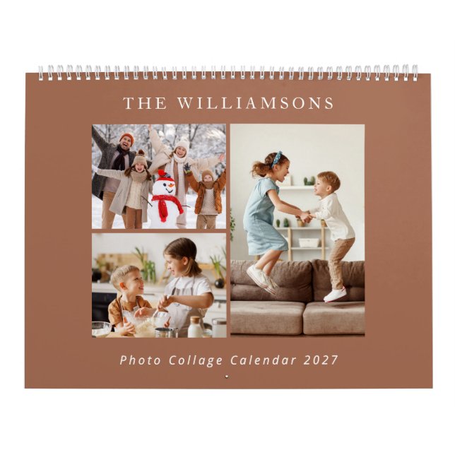 Elegant Boho Familjefoto Collage Kalender (Omslag)