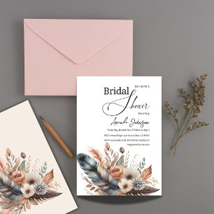 Elegant Boho Feather Blommigt Möhippa Inbjudningar
