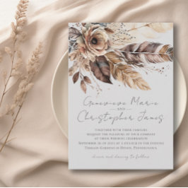 Elegant Boho Feather Blommigt Watercolor Bröllop Inbjudningar