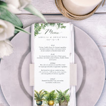 Elegant Boho Fern Eucalyptus Greenery Bröllop Menu
