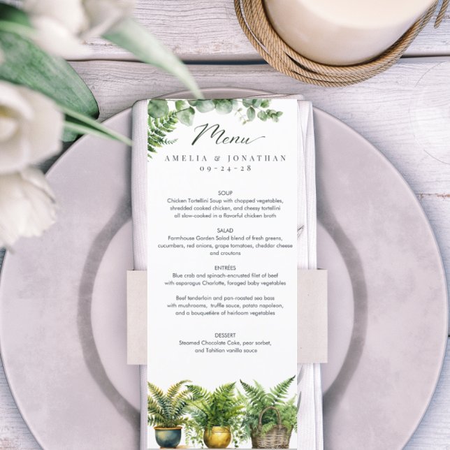Elegant Boho Fern Eucalyptus Greenery Bröllop Menu Meny (Skapare uppladdad)