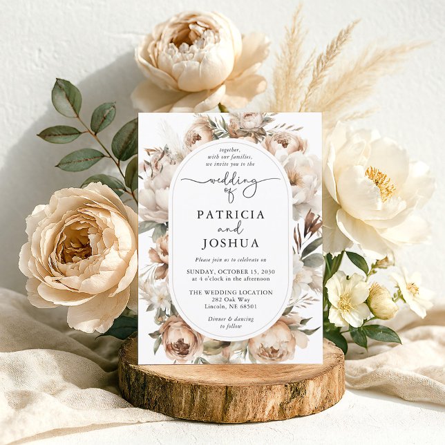 Elegant Boho Floral Arch Wedding Invitation Inbjudningar (Rustic Boho Wedding Invitation styled with pampas grass and blush floral accents)