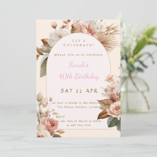 Elegant Boho Floral Birthday Invite Inbjudningar
