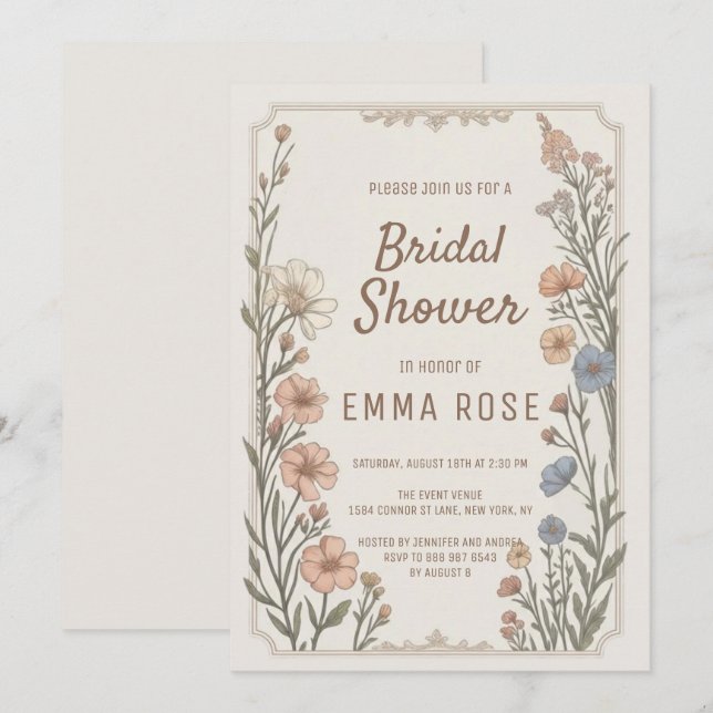 Elegant Boho Floral Bridal Shower Invitation Inbjudningar (Fram/baksida)