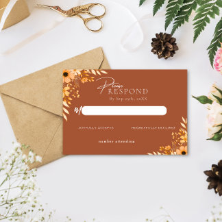 Elegant boho Floral Hand-Drawn  Wedding RSVP Anteckningskort