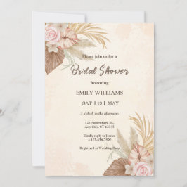Elegant Boho Floral Pampas Grass Bridal Shower Inbjudningar