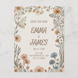 Elegant Boho Floral Save the Date Card Meddelande Vykort
