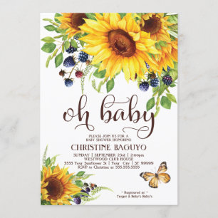 Elegant Boho för solrosbaby showerinbjudan Inbjudningar