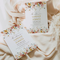 Elegant Boho Garden Flowers Botanical Bröllop Invi
