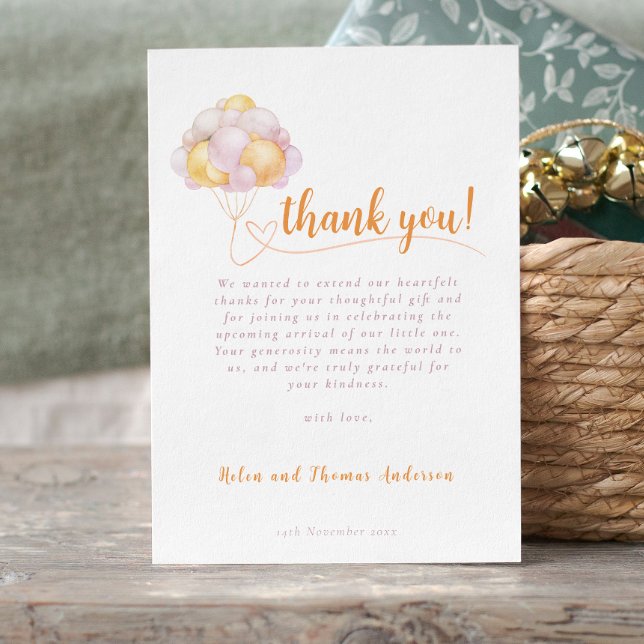 Elegant Boho Girl Balloon Baby Shower Tack Kort (Elegant Boho Girl Balloon Baby Shower Thank You Card)