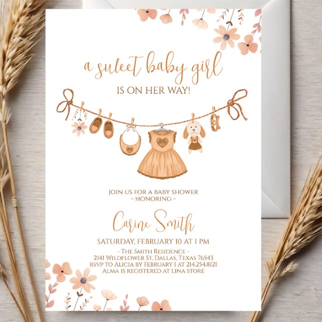 Elegant Boho Girl Barnkläders Baby Shower Inbjudningar (Skapare uppladdad)