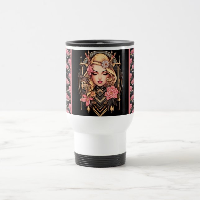 Elegant Boho Girl Black and Rosa Mugg (Center)
