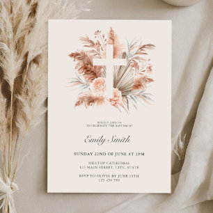 Elegant Boho Girl Blommigt Baptism Inbjudningar
