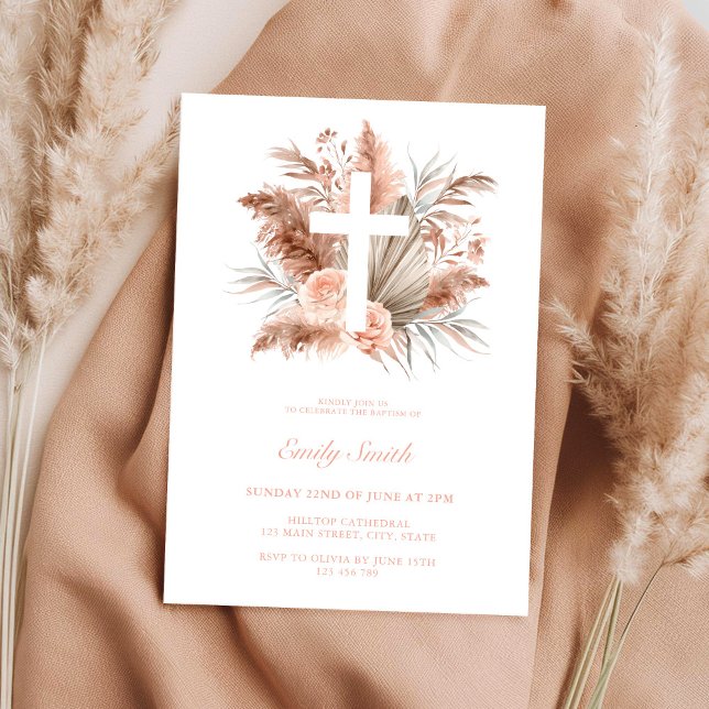 Elegant Boho Girl Blommigt Baptism Inbjudningar (Skapare uppladdad)