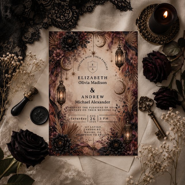 Elegant Boho Goth Bröllop Inbjudningar (Skapare uppladdad)