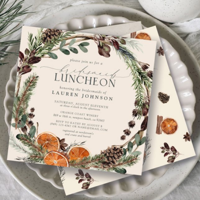 Elegant Boho Greenery Citrus Bridesmaids Luncheon Inbjudningar (Bridesmaids Luncheon Invitation!)