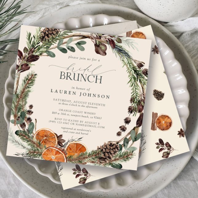 Elegant Boho Greenery Citrus Fall Möhippa Brunch Inbjudningar (Bridal Brunch Invitation!)
