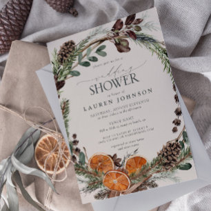 Elegant Boho Greenery Citrus Fall Wedding Shower Inbjudningar