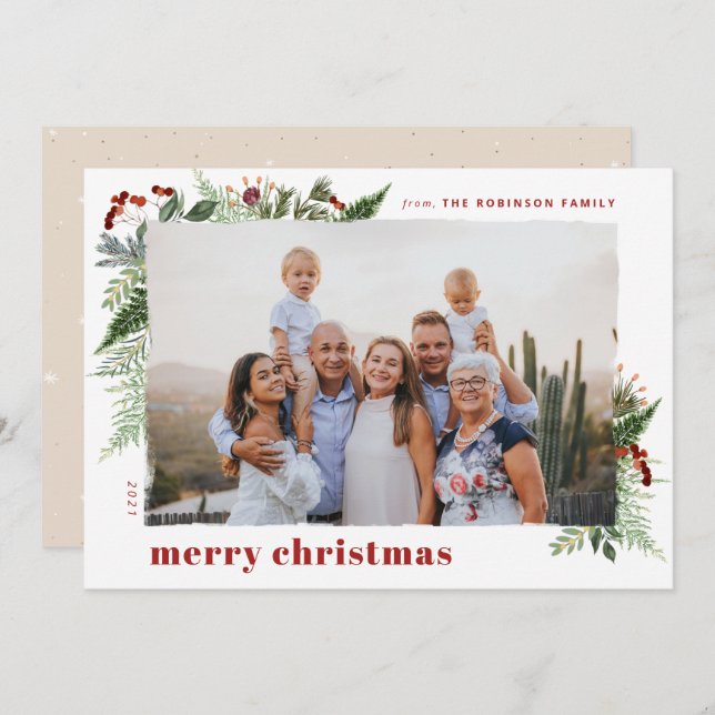 Elegant Boho Greenery Dry Push Effect Photo Julkort (Fram/baksida)