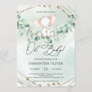 Elegant Boho Greenery Eucalytpus Elephant Oh Baby Inbjudningar