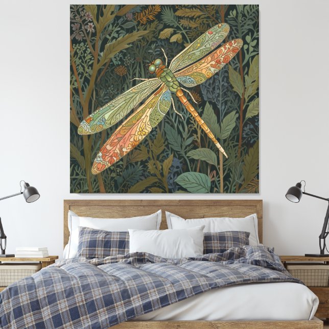 Elegant boho grön trollslända canvastryck (Insitu (sovrum))