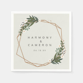 Elegant Boho Grönska Guld Geometrisk Bröllop Pappersservett