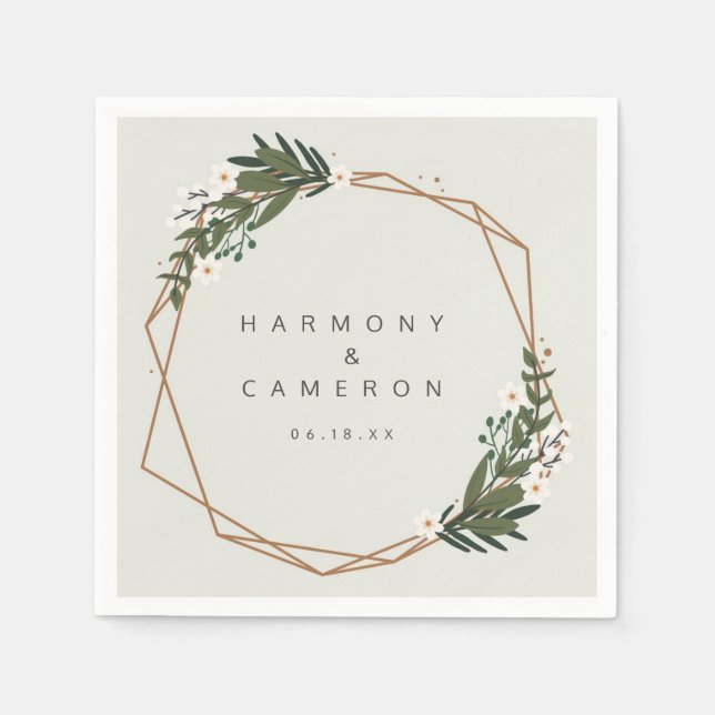 Elegant Boho Grönska Guld Geometrisk Bröllop Pappersservett (Framsidan)