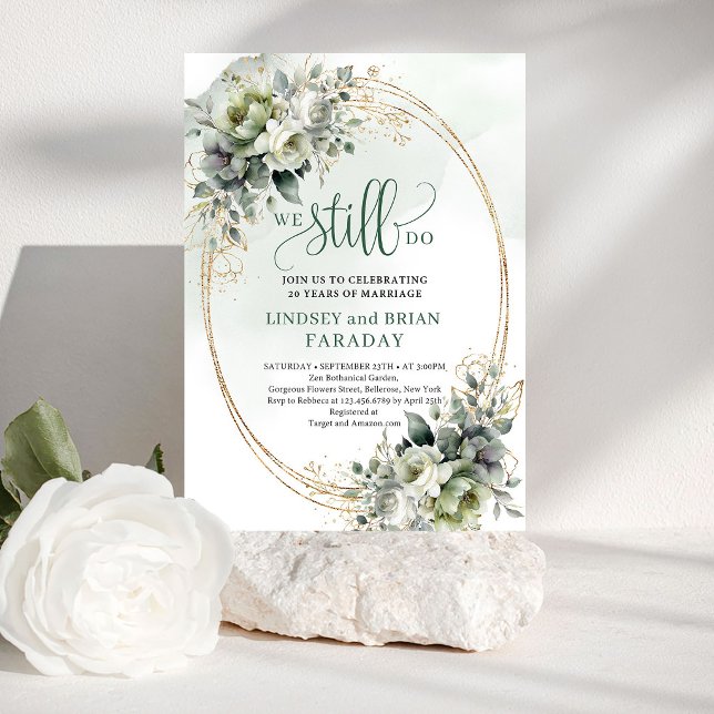Elegant Boho Grönska Guld Vigsel Förnyelse Inbjuda Inbjudningar (Chic Boho Greenery Gold Vow Renewal Invitation)