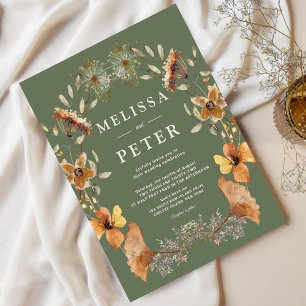 Elegant Boho Grönt Blommigt Wildblomma Bröllop Inbjudningar
