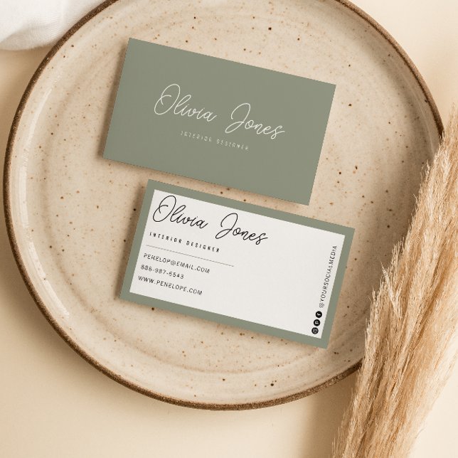 Elegant Boho Grönt Branding Modern Trendig Unik Visitkort (Skapare uppladdad)