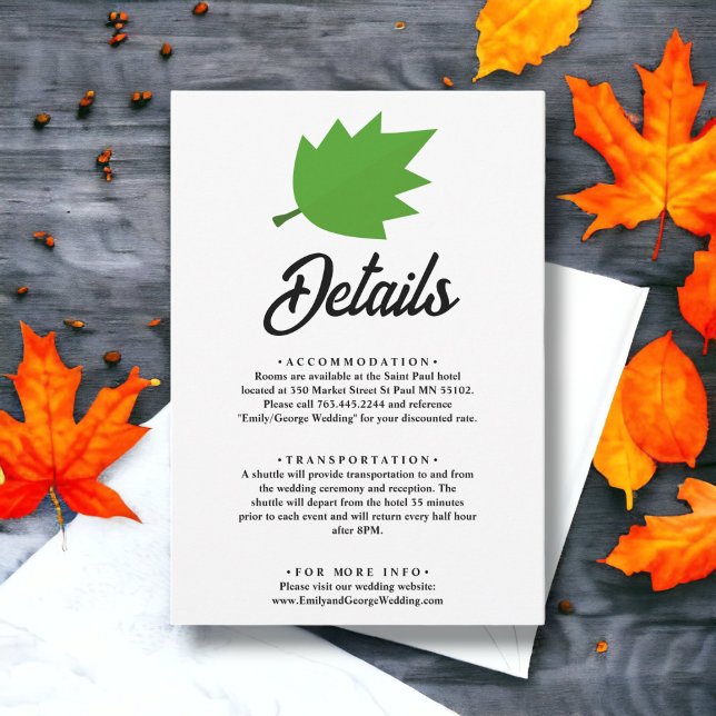 Elegant Boho Grönt Höst löv Fall Wedding Tilläggskort (Skapare uppladdad)