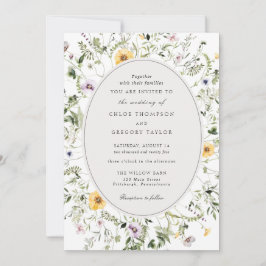 Elegant Boho Gul Vildblomma Grönska Bröllop Inbjudningar