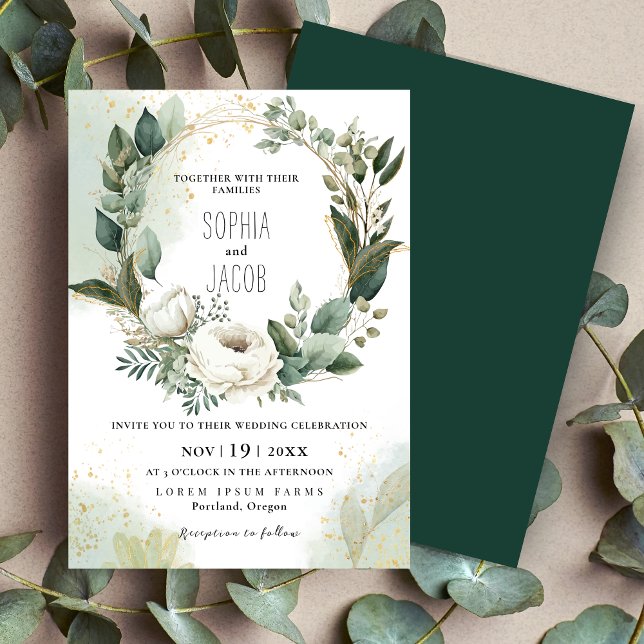 Elegant Boho Guld Greenery Eucalyptus Winter Inbjudningar (Skapare uppladdad)