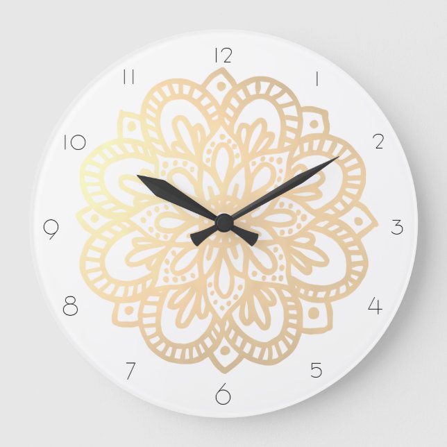 Elegant Boho Guld Mandala Wall Clock Stor Klocka (Framsida)