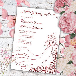 Elegant Boho Hand plockade par Burgundy Bröllop Inbjudningar