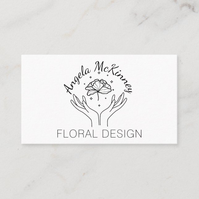Elegant Boho Händer & Flower Florist Logotyp Visitkort (Framsida)