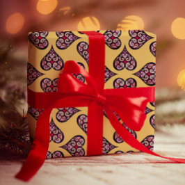 Elegant Boho Heart Mönster Decorative Gult Craft Presentpapper