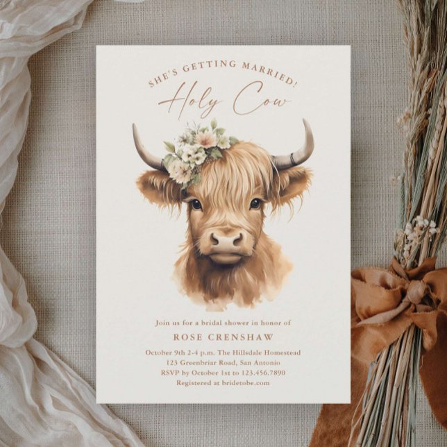 Elegant Boho Highland Cow Möhippa Inbjudningar (Elegant boho highland cow wedding bridal shower invitations.)