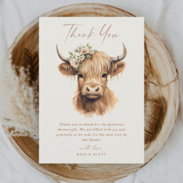 Elegant Boho Highland Ko Bröllopsdusch Tack Kort