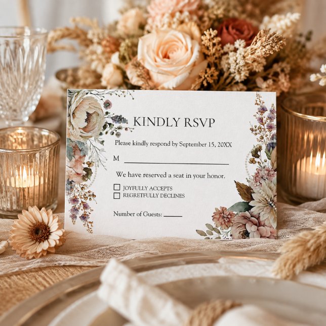 Elegant Boho Höst Blommig Bröllop  OSA Kort (elegant boho fall floral wedding reply card
)