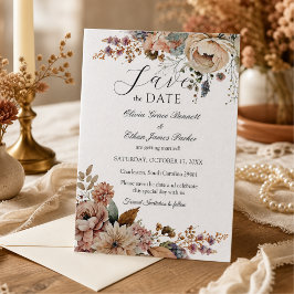 Elegant Boho Höst Blommig Bröllop Spara Datumet