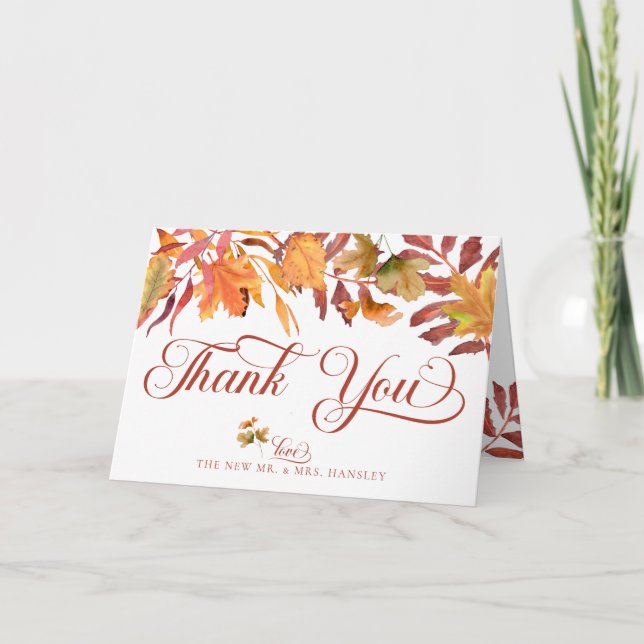 Elegant Boho Höst löv | Rustic Autumn Bröllop Tack Kort (Framsida)