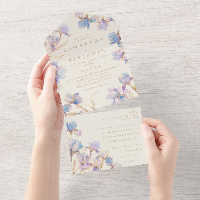 Elegant Boho Iris Bröllopsinbjudan Allt I Ett (Tearaway)