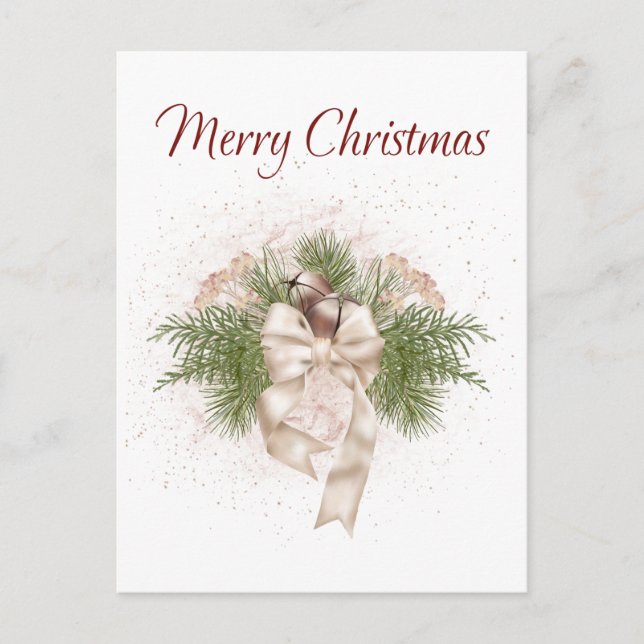 Elegant Boho Ivory Grönt Vattenfärgjul Vykort (Framsida)