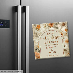 Elegant Boho Jordnära Elfenben Oliv Blommig Rädda Magnet