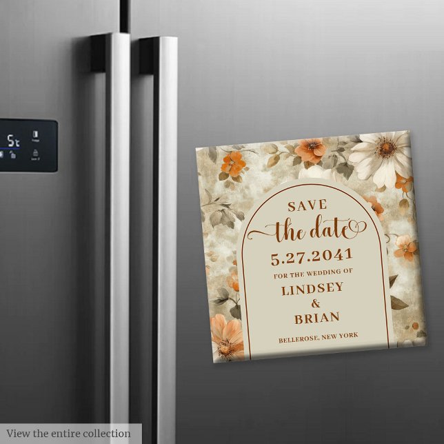 Elegant Boho Jordnära Elfenben Oliv Blommig Rädda  Magnet (Elegant Boho Earthy Ivory Olive Floral Save Date)