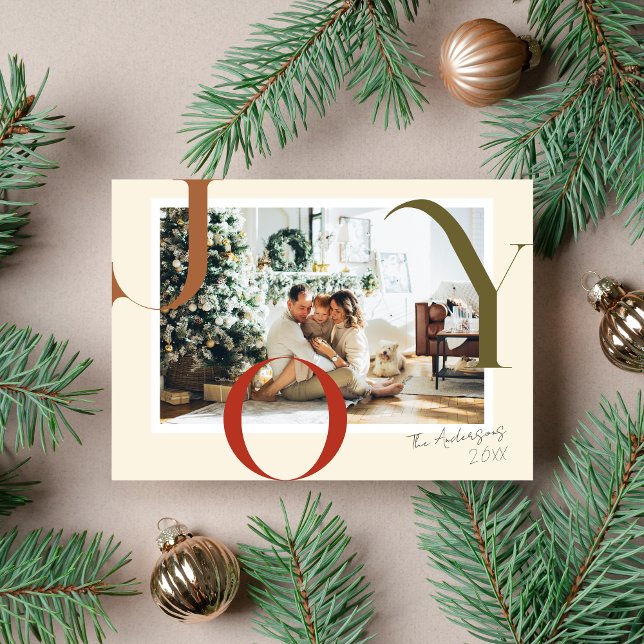 Elegant Boho JOY God jul Family Photo Julkort (Skapare uppladdad)