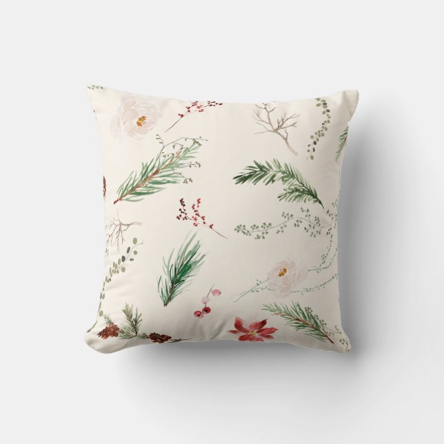 Elegant Boho jul Poinsettia Tall Kudde (Framsida)